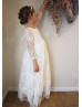 Long Sleeves Ivory Lace Vintage Flower Girl Dress